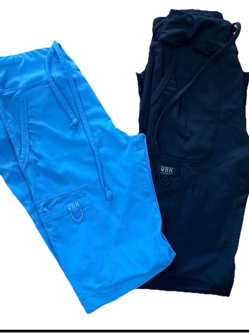 QBK Scrub Pants Lot of 2 Women’s Small Tall Blue Black Stretch Nylon Spandex 31”